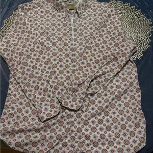 Goodfellow & Co Cream Button-Up Shirt with Red Geometric Floral Print